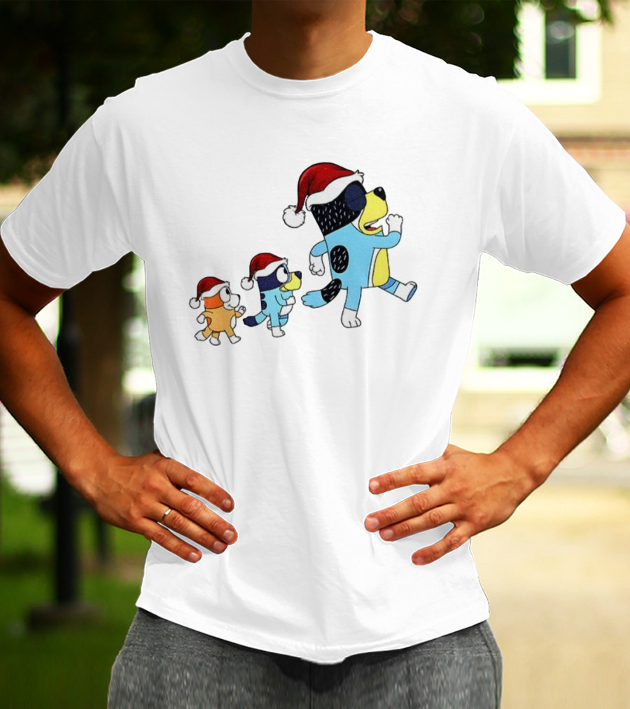 Bluey Bingo Bandit Santa Hat Merry Christmas Walk T-Shirt