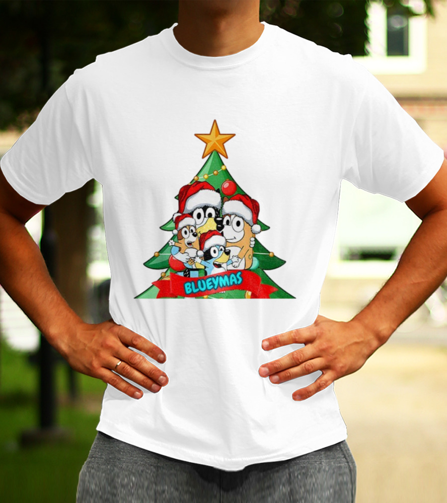 Bluey Family Christmas Tree Blueymas Merry Christmas Santa Hats T-Shirt