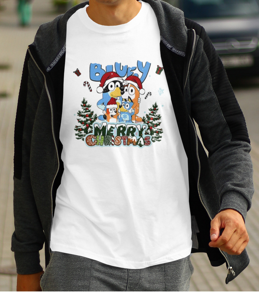 Bluey Family Santa Hat Merry Christmas Holiday Celebration T-Shirt