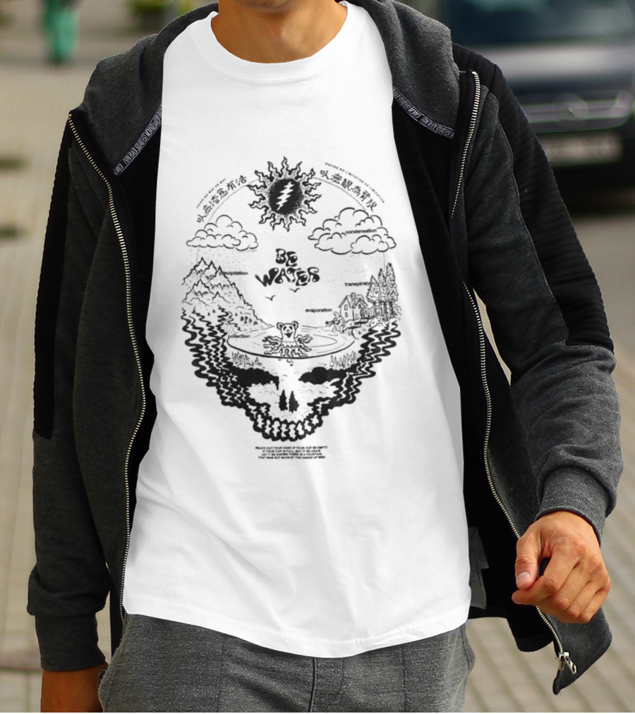 Grateful Dead Be Water Sunshine Steal Your Face Blossoms Skull Mountains Clouds T-Shirt