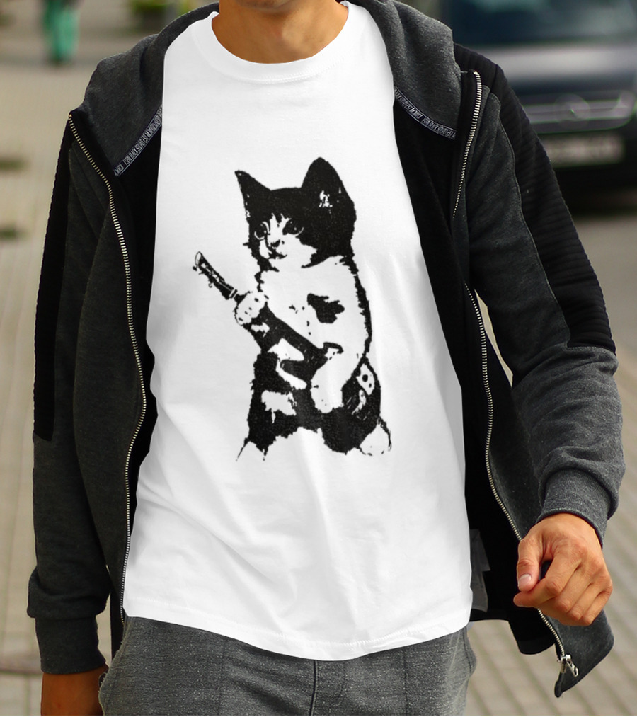 Rockstar Kitten Vintage Gun Holder Retro Style T-Shirt