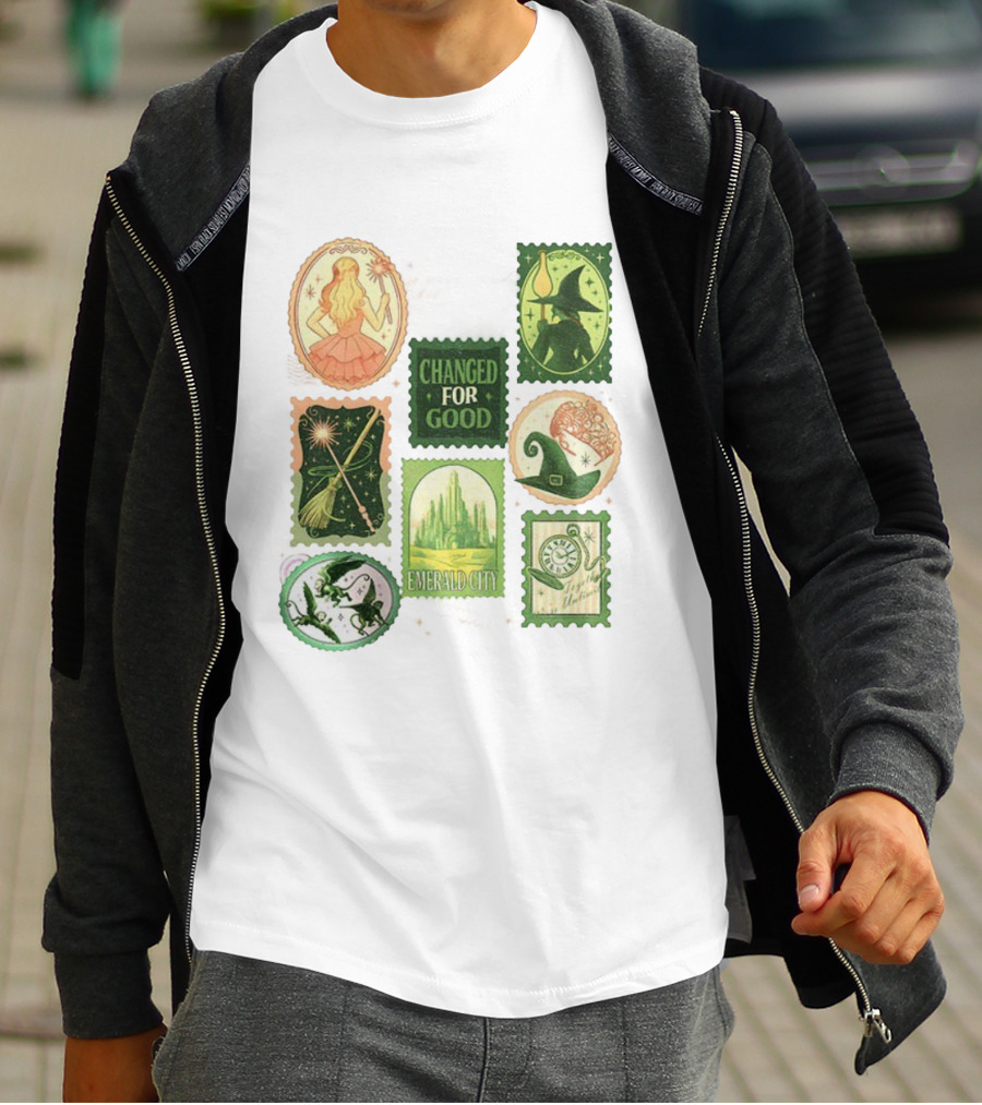 Wicked Changed For Good Emerald City Merry Christmas Glinda Elphaba Wizard Wand Witch Hat T-Shirt