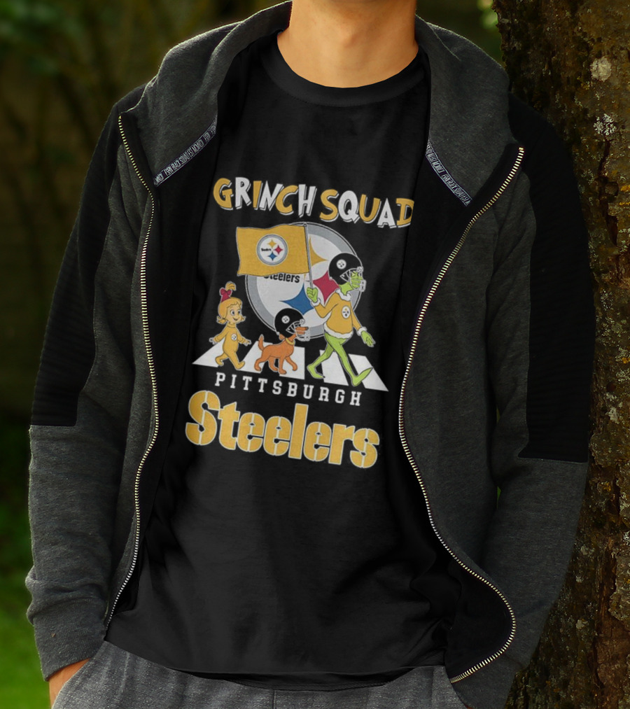 Grinch Squad Pittsburgh Steelers Christmas Abbey Road Football Team T-Shirt