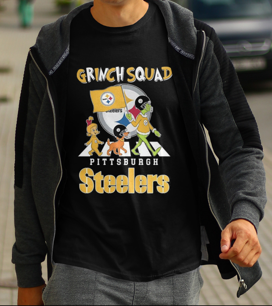 Grinch Squad Pittsburgh Steelers Christmas Abbey Road Football Team T-Shirt