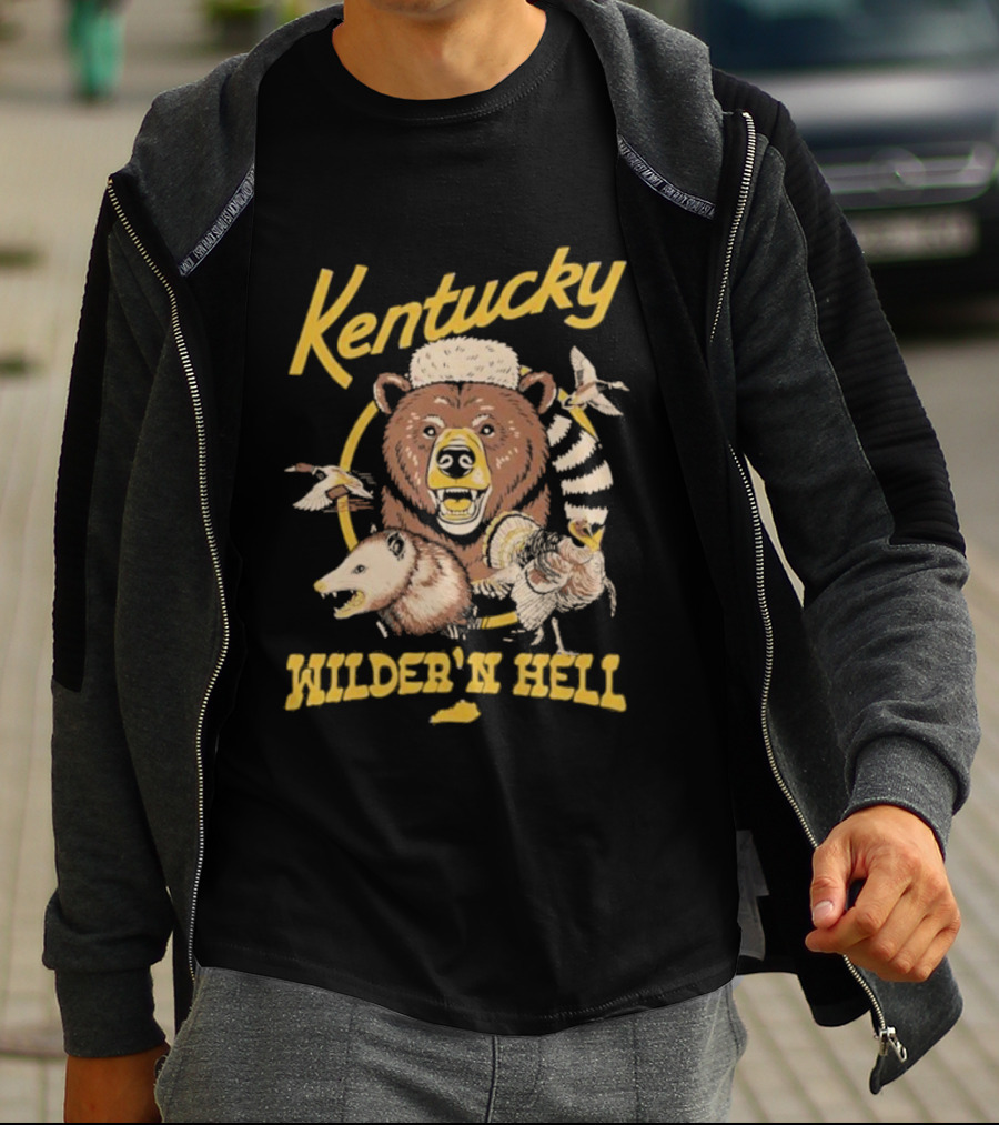 Kentucky Wilder’n Hell Bear With Hat And Feather Burst T-Shirt