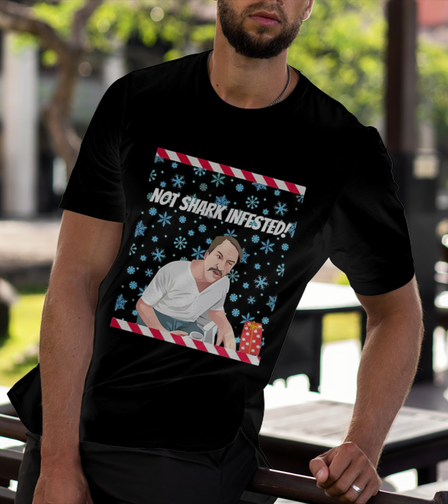 Paul Sykes Not Shark Infested Ugly Christmas Sweater With Festive Gift And Snowflakes T-Shirt