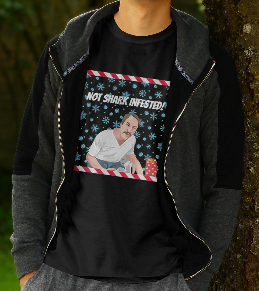Paul Sykes Not Shark Infested Ugly Christmas Sweater With Festive Gift And Snowflakes T-Shirt