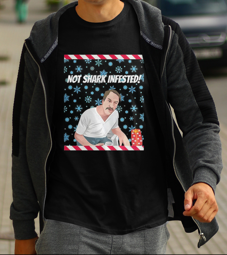 Paul Sykes Not Shark Infested Ugly Christmas Sweater With Festive Gift And Snowflakes T-Shirt