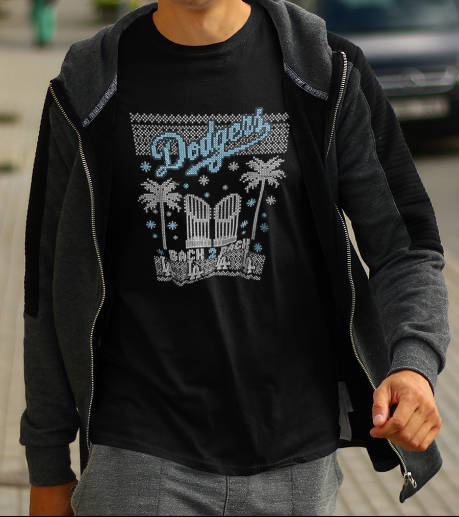 Los Angeles Dodgers Back 2 Back Ugly Christmas Dodger Stadium Palms Snowflakes T-Shirt