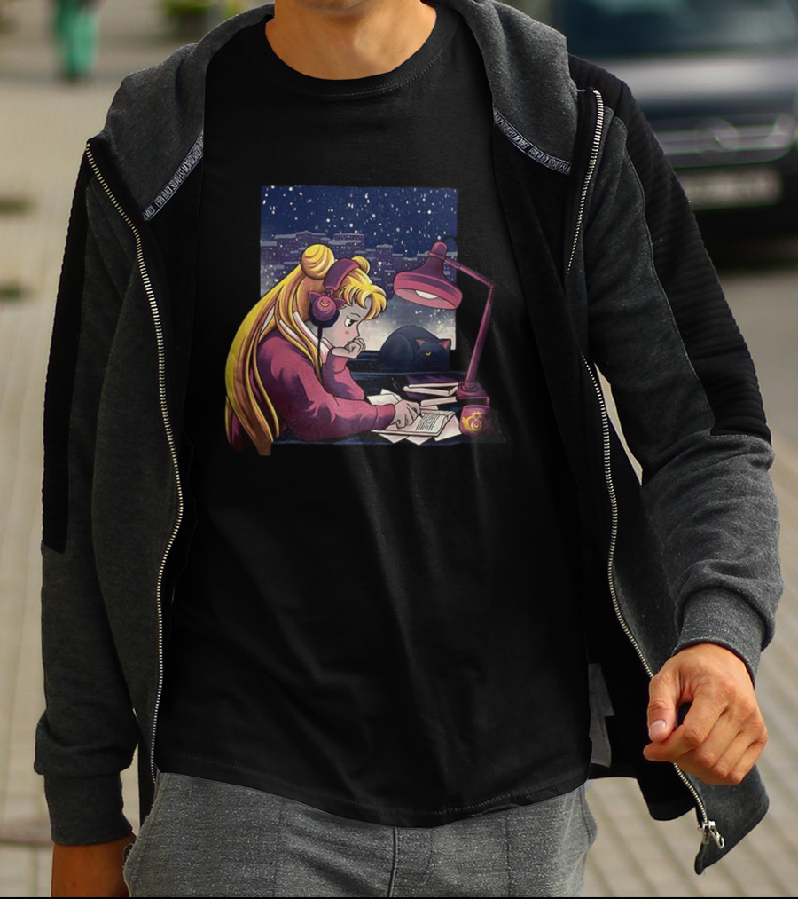 Tsukino Usagi Sailor Moon Lofi Aesthetic With Luna Cat T-Shirt