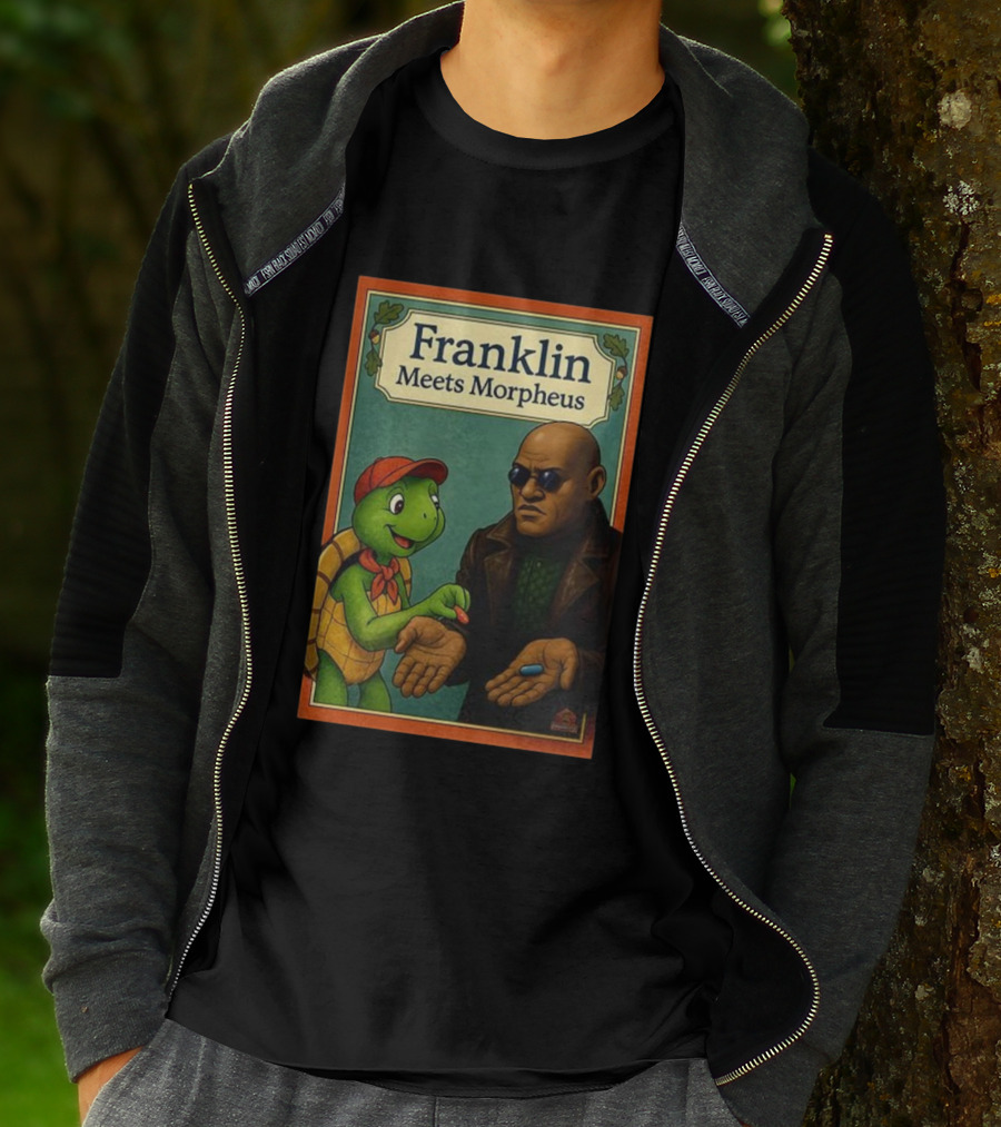Franklin Meets Morpheus Turtle Red Blue Pill Choice Encounter T-Shirt