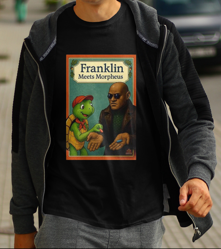 Franklin Meets Morpheus Turtle Red Blue Pill Choice Encounter T-Shirt
