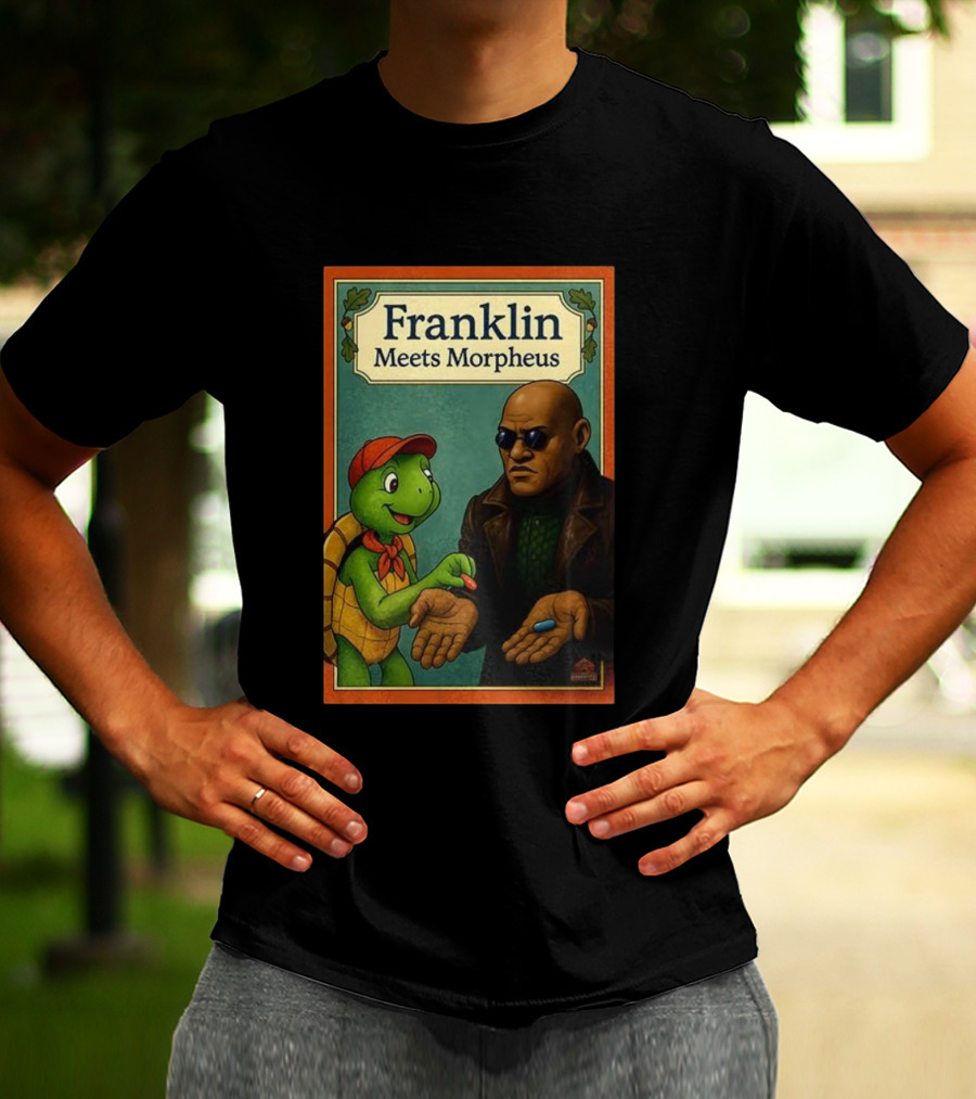 Franklin Meets Morpheus Turtle Red Blue Pill Choice Encounter T-Shirt