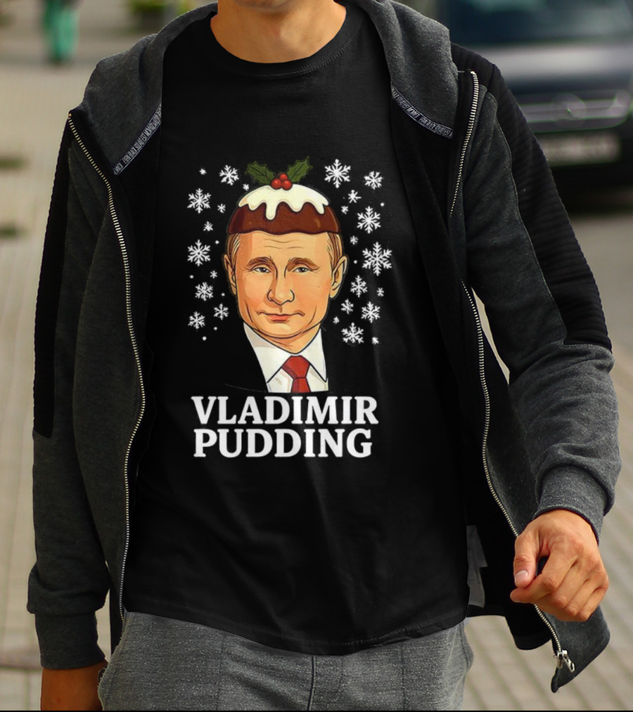 Vladimir Pudding Funny Christmas Caricature Snowflakes T-Shirt