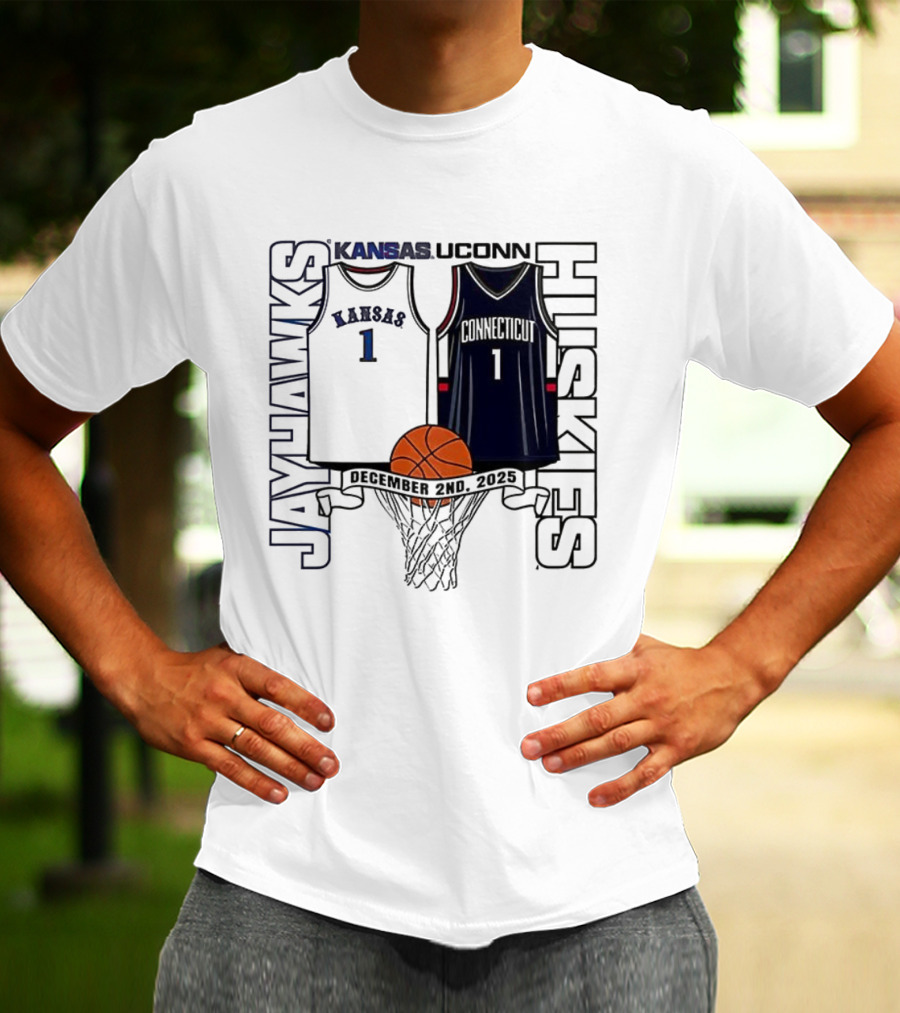 Kansas Jayhawks UConn Huskies Number 1 Jersey Basketball Matchup 2025 T-Shirt