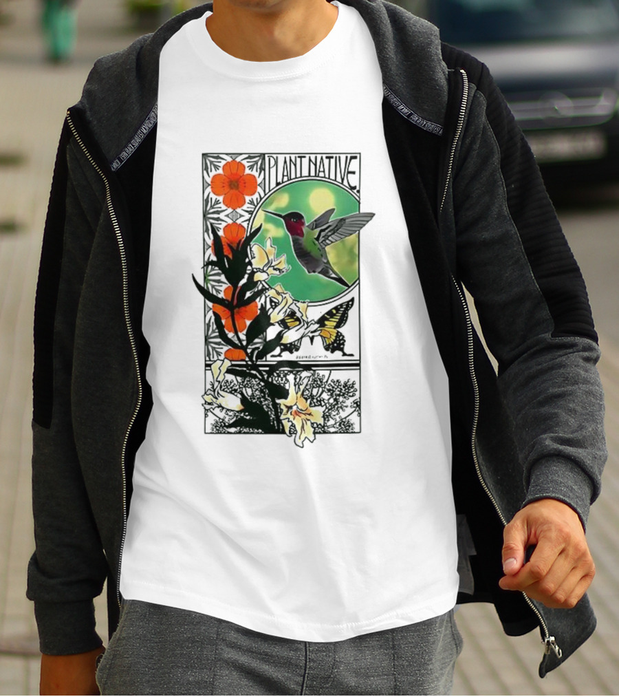 Plant Native Bird Hummingbird Floral Wildlife Scene T-Shirt