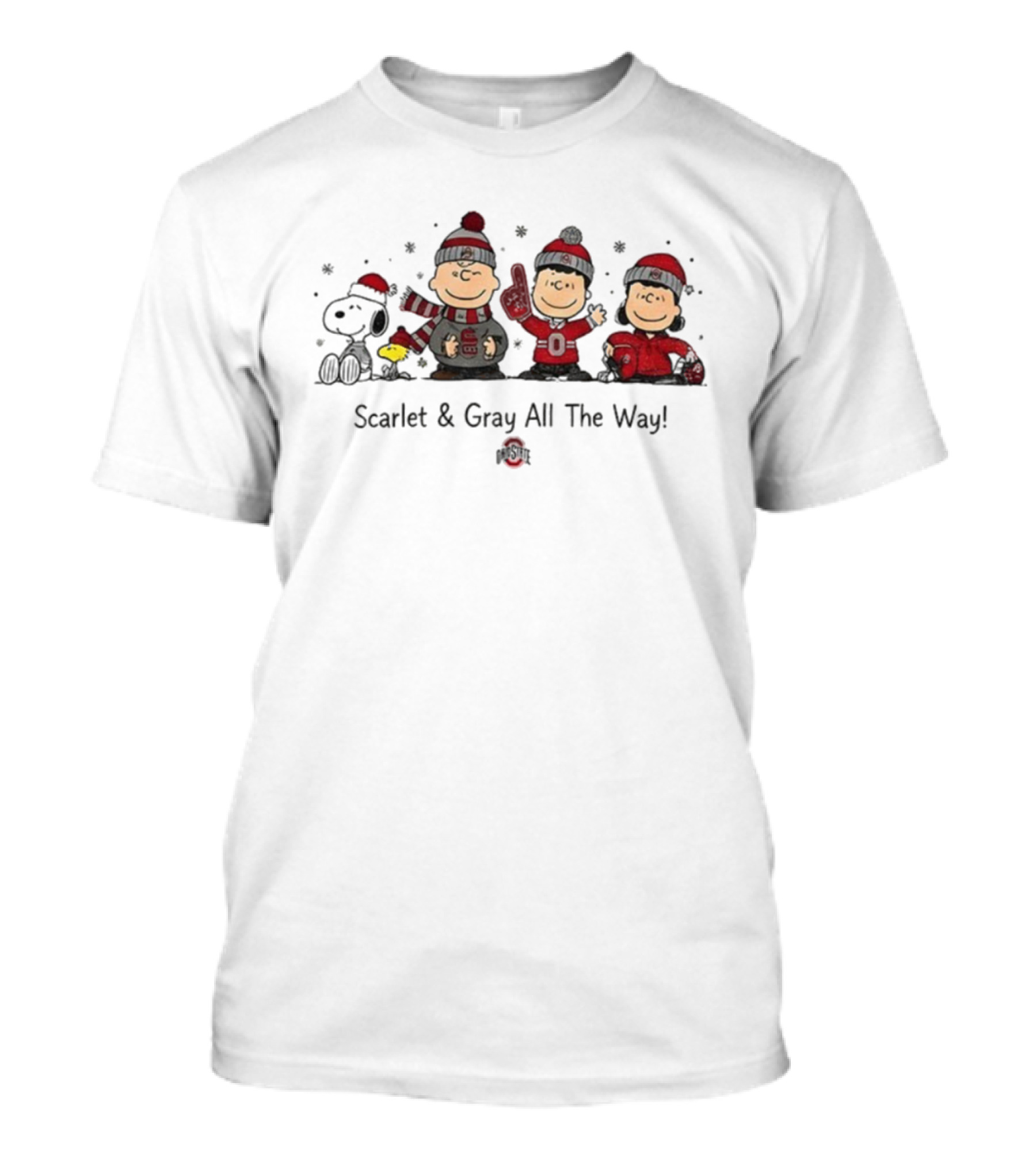 Snoopy Ohio State Buckeyes Scarlet And Gray All The Way Christmas T-Shirt