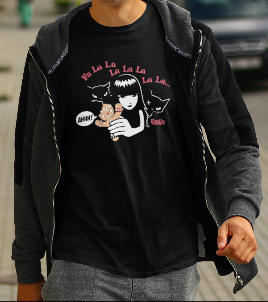 Emily The Strange Fa La La Ahhh Gingerbread Christmas Cats T-Shirt
