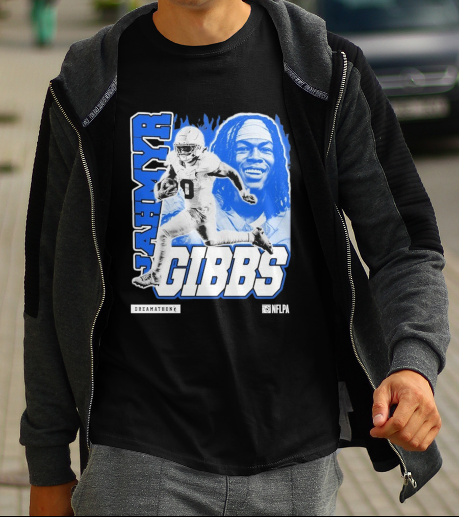 Jahmyr Gibbs Run Dreamathon Iconic Athlete Portrait T-Shirt