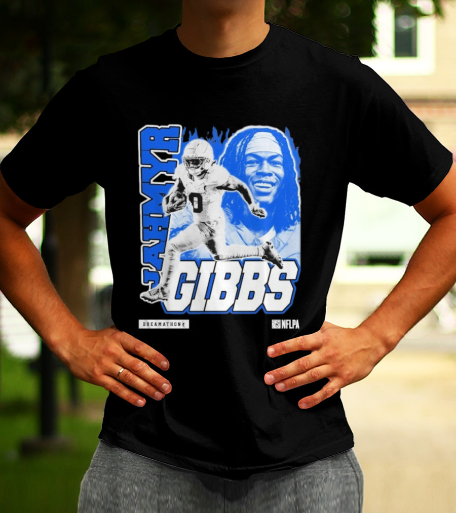 Jahmyr Gibbs Run Dreamathon Iconic Athlete Portrait T-Shirt