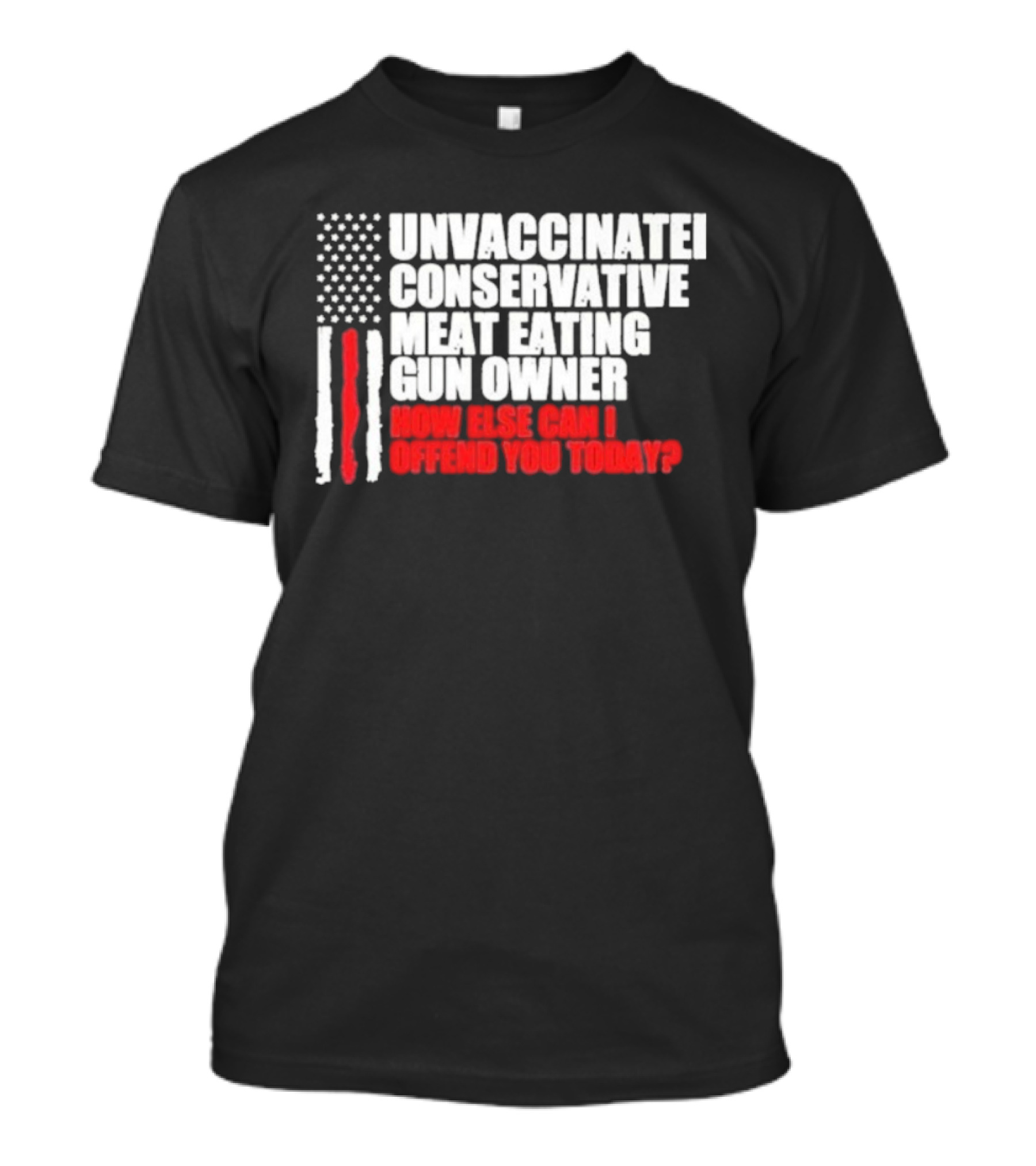 Unvaccinated Conservative Meat Eating Gun Owner Patriotic American Flag How Else Can I Offend You Today USA T-Shirt