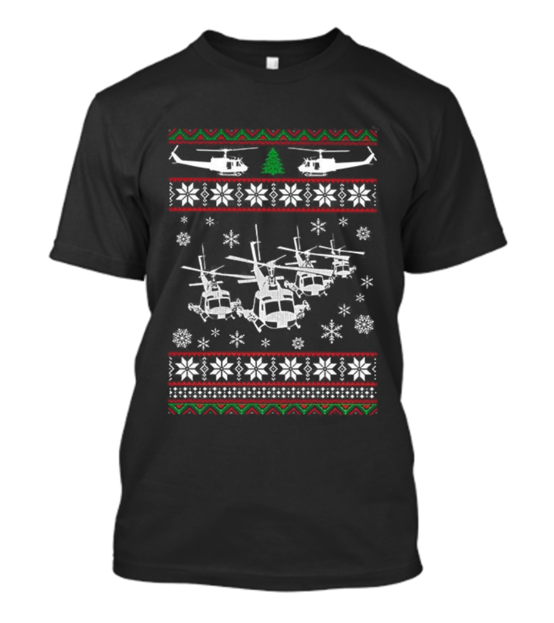 UH-1 Ugly Helicopter Christmas Sweater Pattern T-Shirt