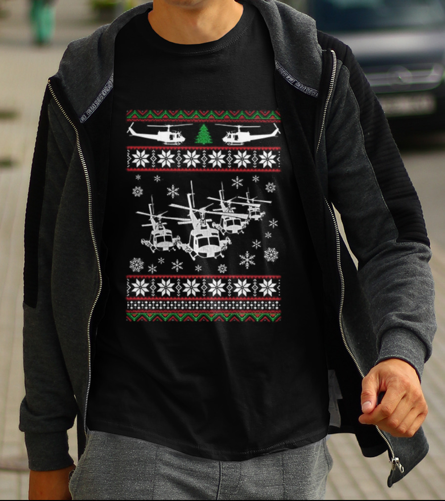 UH-1 Ugly Helicopter Christmas Sweater Pattern T-Shirt