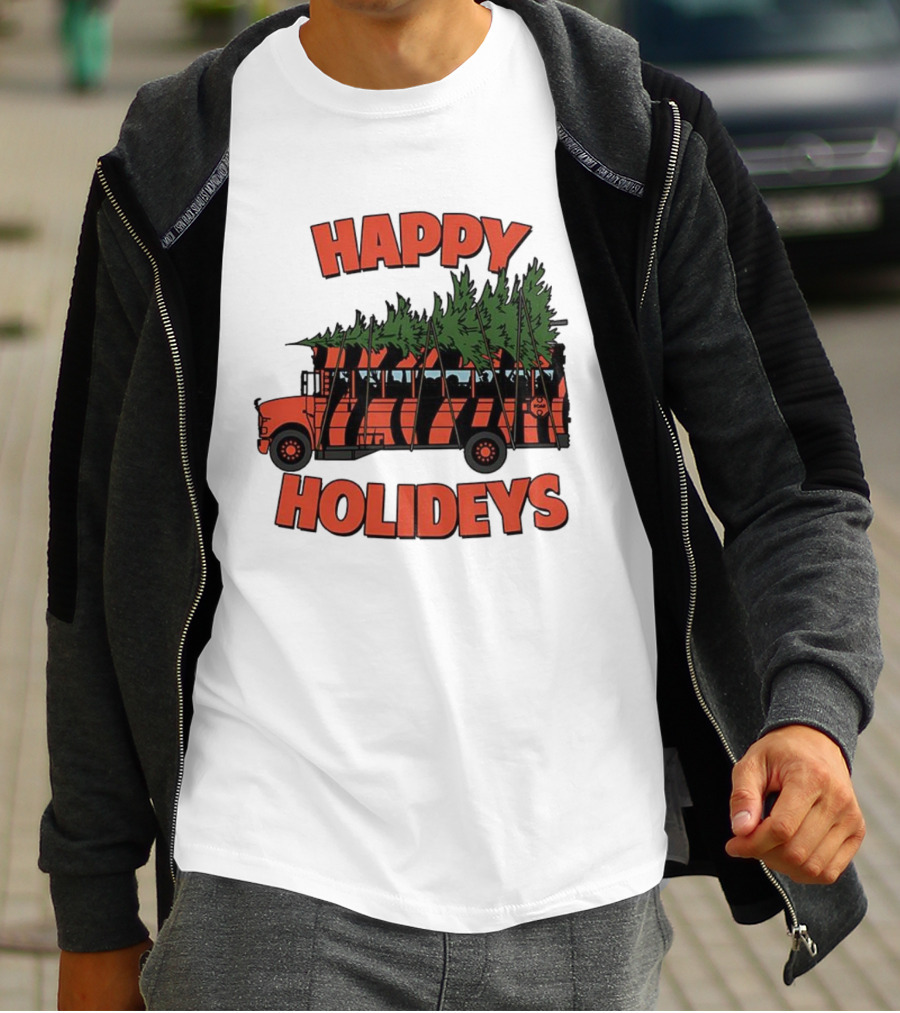 Cincinnati Bengals Happy Holidays Christmas School Bus T-Shirt
