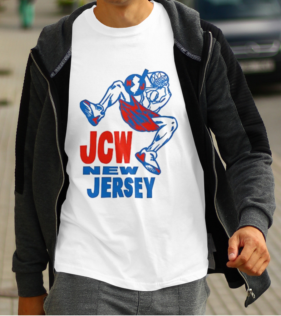 JCW New Jersey Basketball Dunking Figure Iconic Sports Style T-Shirt