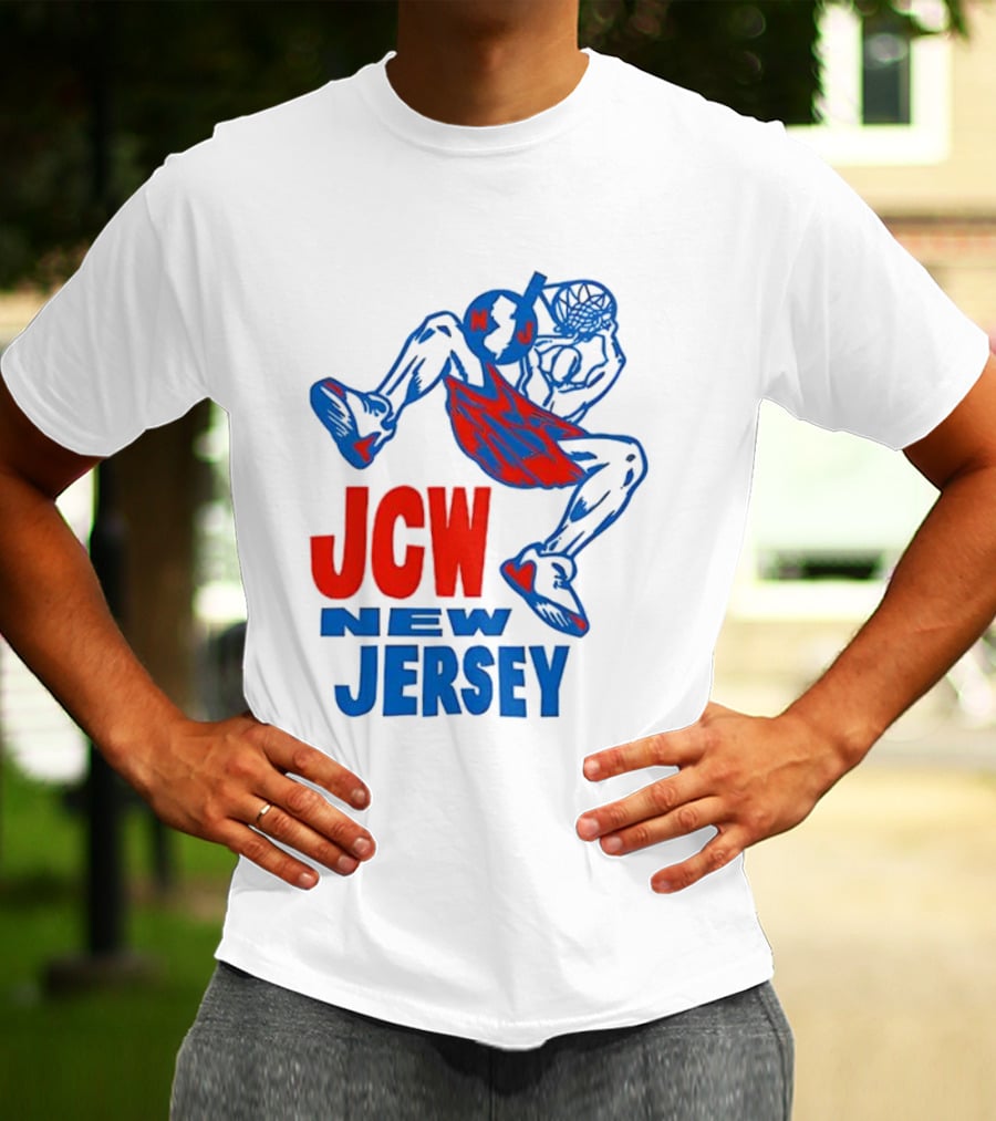 JCW New Jersey Basketball Dunking Figure Iconic Sports Style T-Shirt