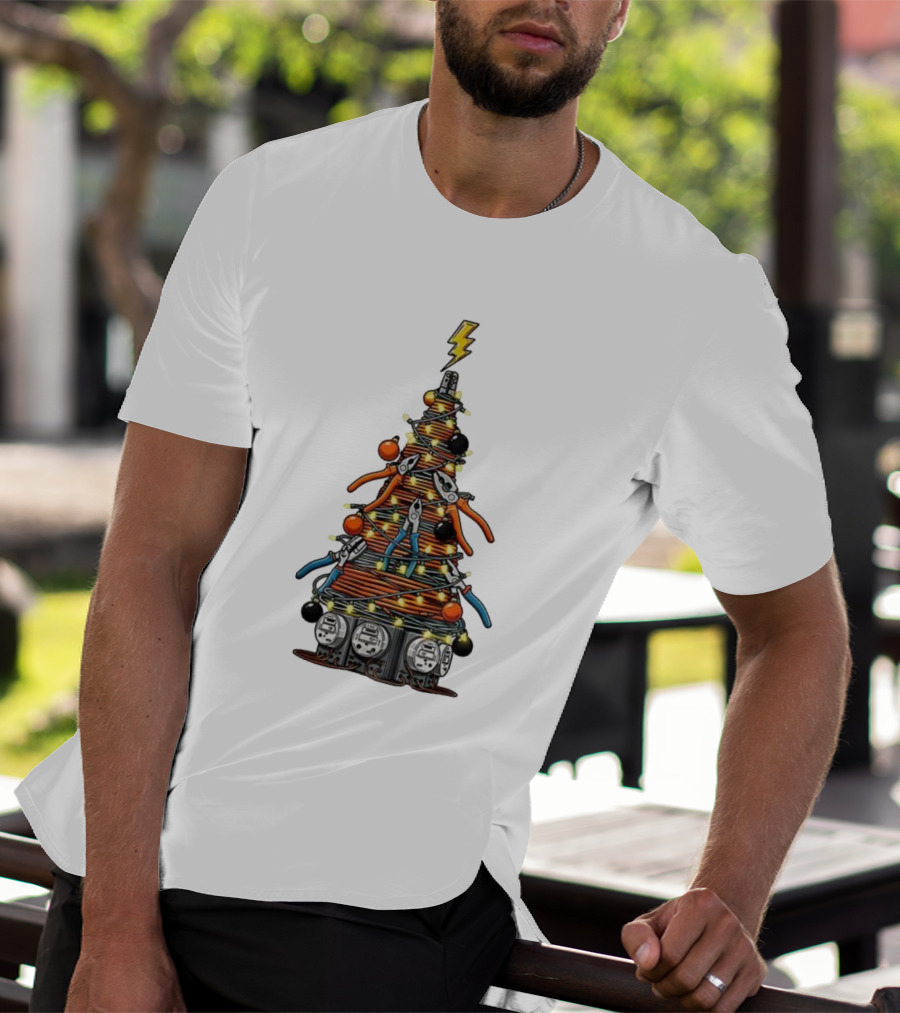 Electrician Christmas Tree Tools And Lights Holiday Display T-Shirt