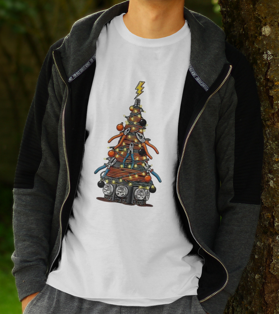 Electrician Christmas Tree Tools And Lights Holiday Display T-Shirt