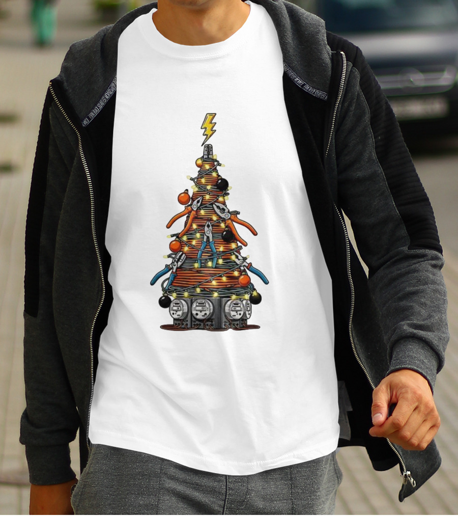 Electrician Christmas Tree Tools And Lights Holiday Display T-Shirt