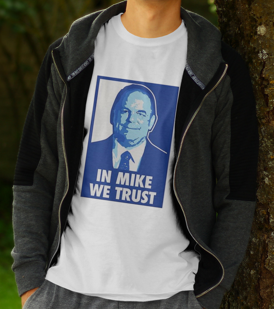 In Mike We Trust Mike Elko Blue Portrait T-Shirt