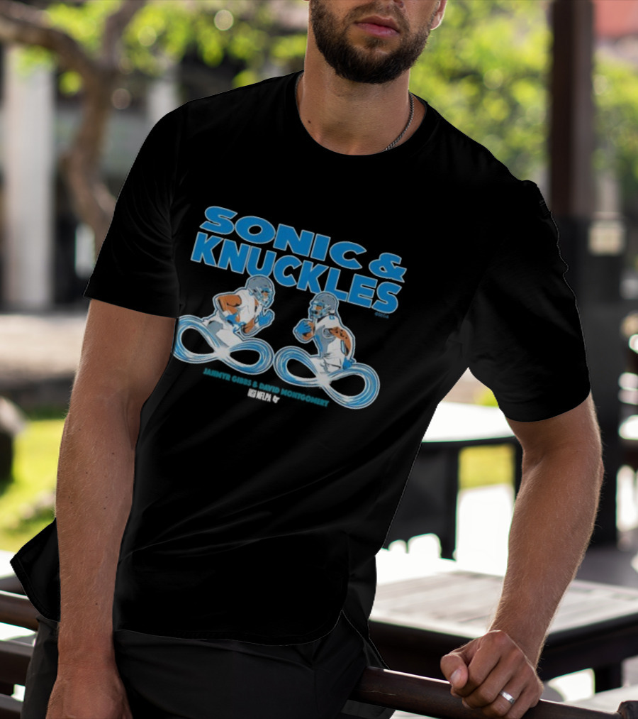 Sega Sonic And Knuckles Jahmyr Gibbs And David Montgomery Football Crossover T-Shirt