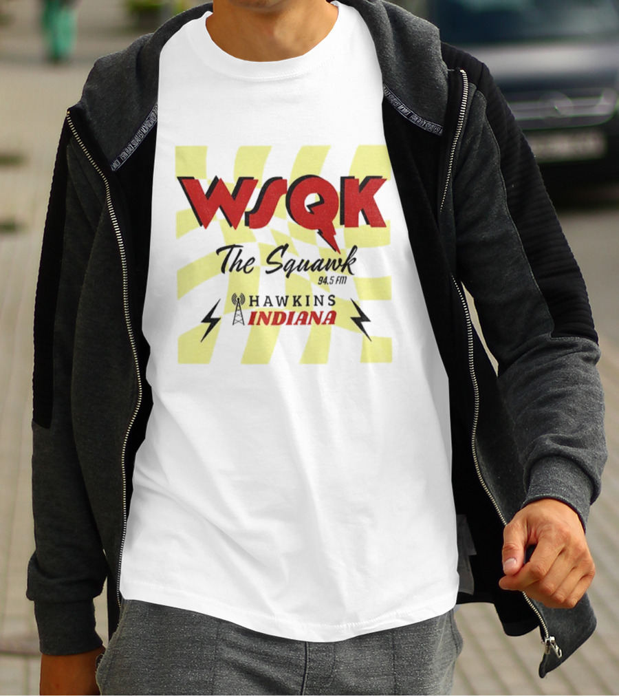WSQK 94.5 FM The Squawk Hawkins Indiana Radio And Lightning Bolts T-Shirt