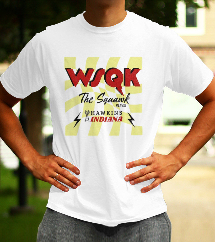 WSQK 94.5 FM The Squawk Hawkins Indiana Radio And Lightning Bolts T-Shirt