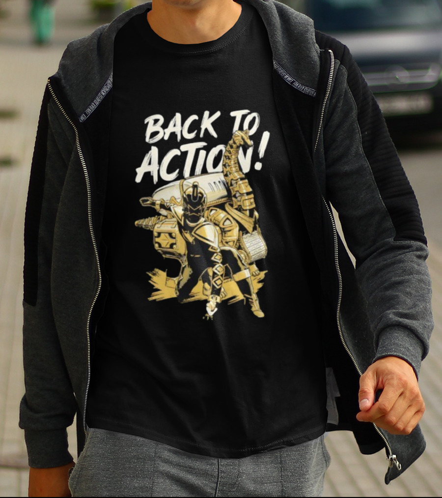 Back To Action Power Rangers Dino Thunder Black Ranger With Brachiozord T-Shirt