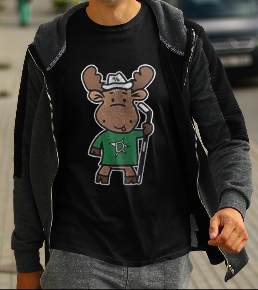 Dallas Stars 2025 Kelly Green Moose Mascot Hockey Stick Star Logo T-Shirt