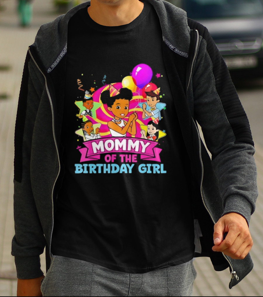 Mommy Of The Birthday Girl Pink Balloons Celebration Family Party T-Shirt