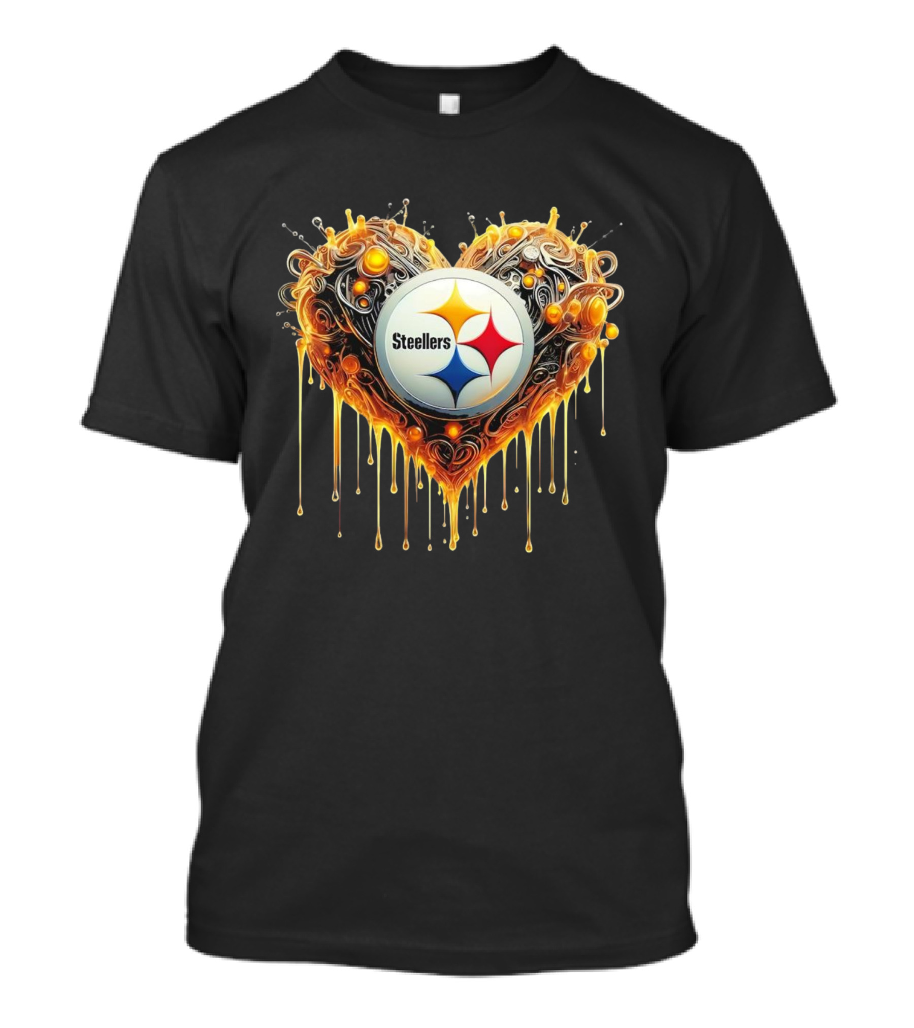Pittsburgh Steelers NFL Heart Caramel Swirl Pattern T-Shirt
