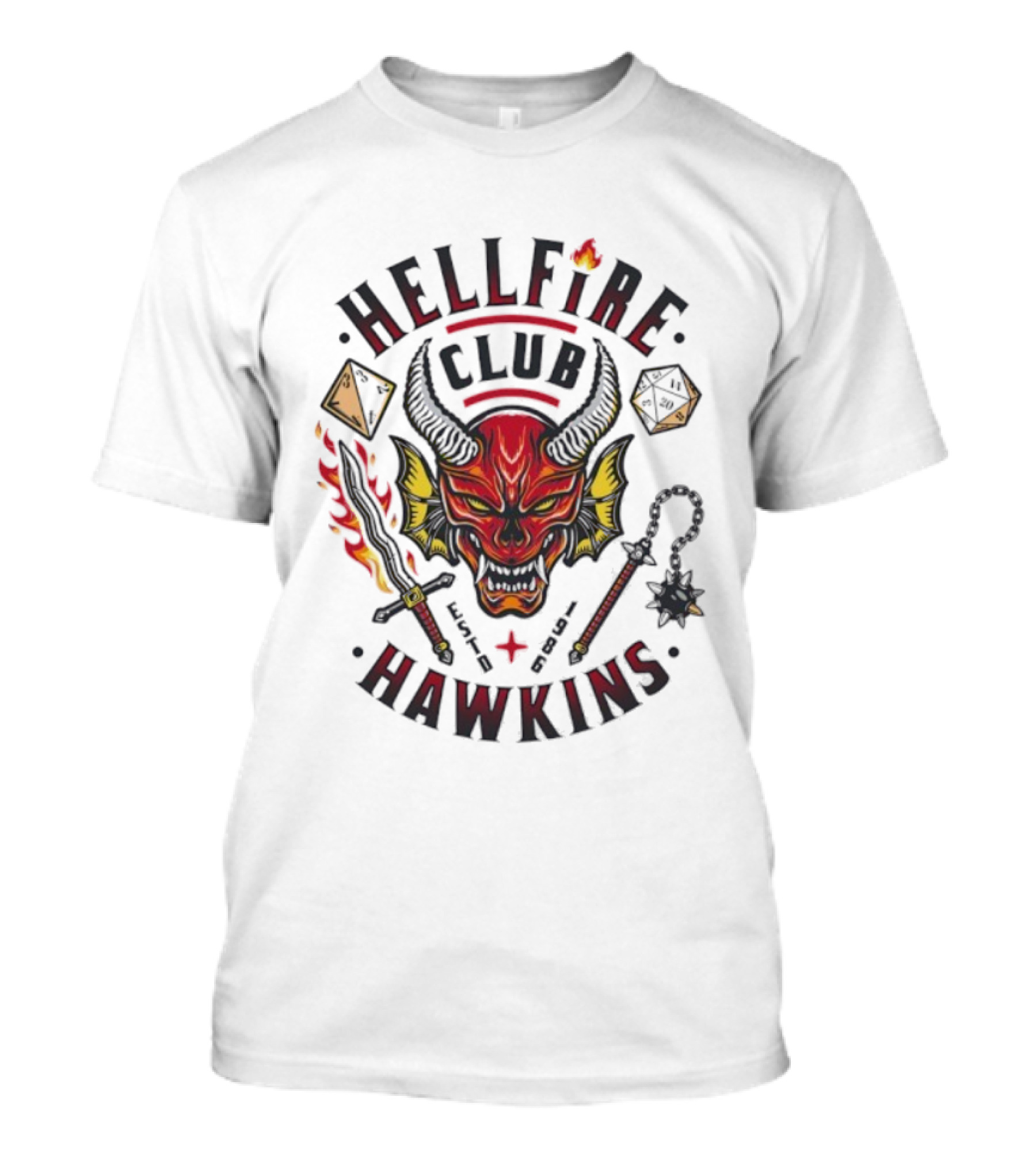 Hellfire Club Hawkins Dungeons & Dragons Stranger Things Demon Dice Sword Flame Symbol T-Shirt