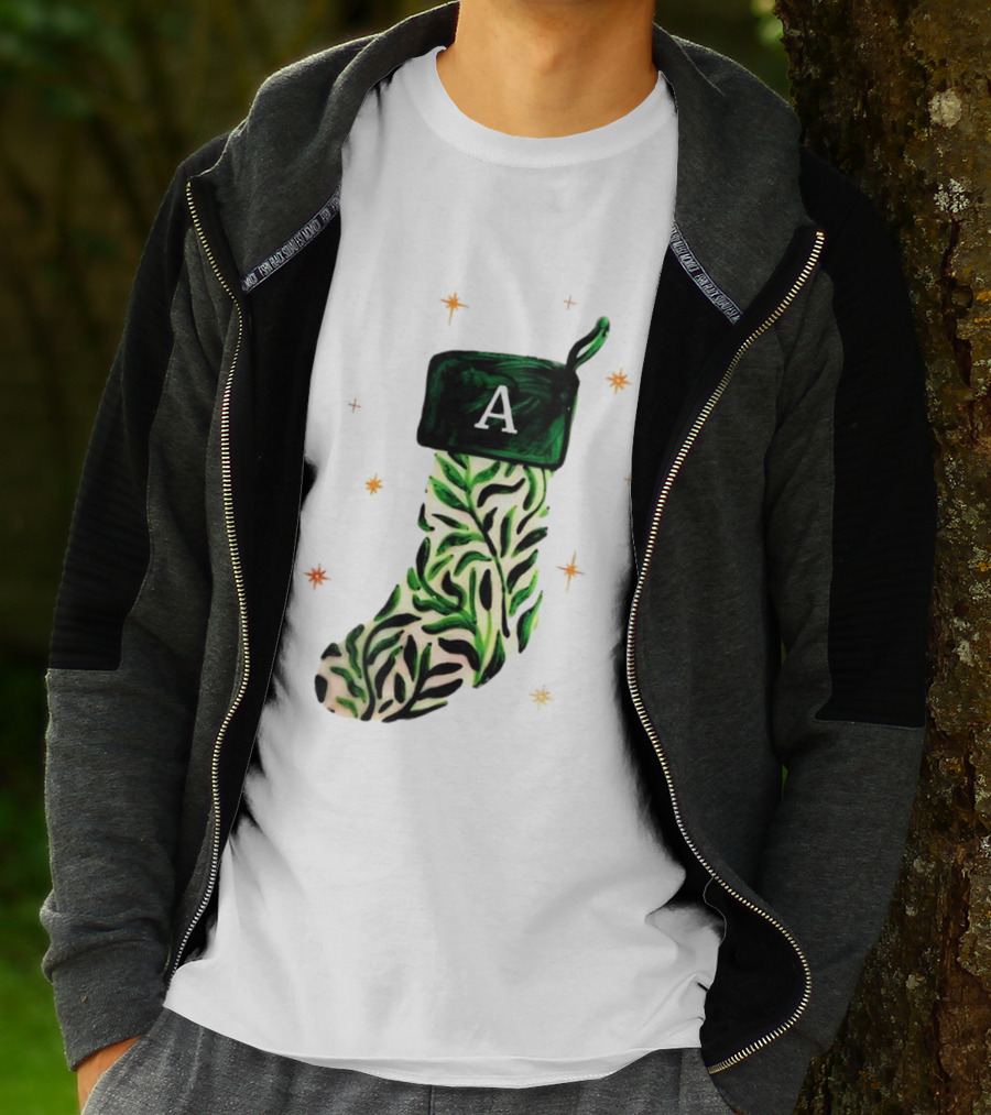 A Stocking Christmas Personalized A Monogram Leaf Pattern Holiday T-Shirt