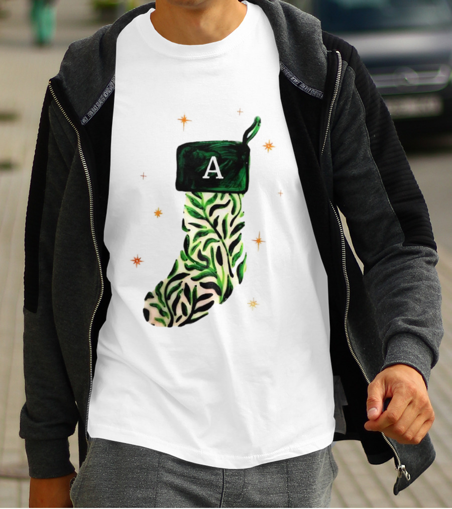 A Stocking Christmas Personalized A Monogram Leaf Pattern Holiday T-Shirt