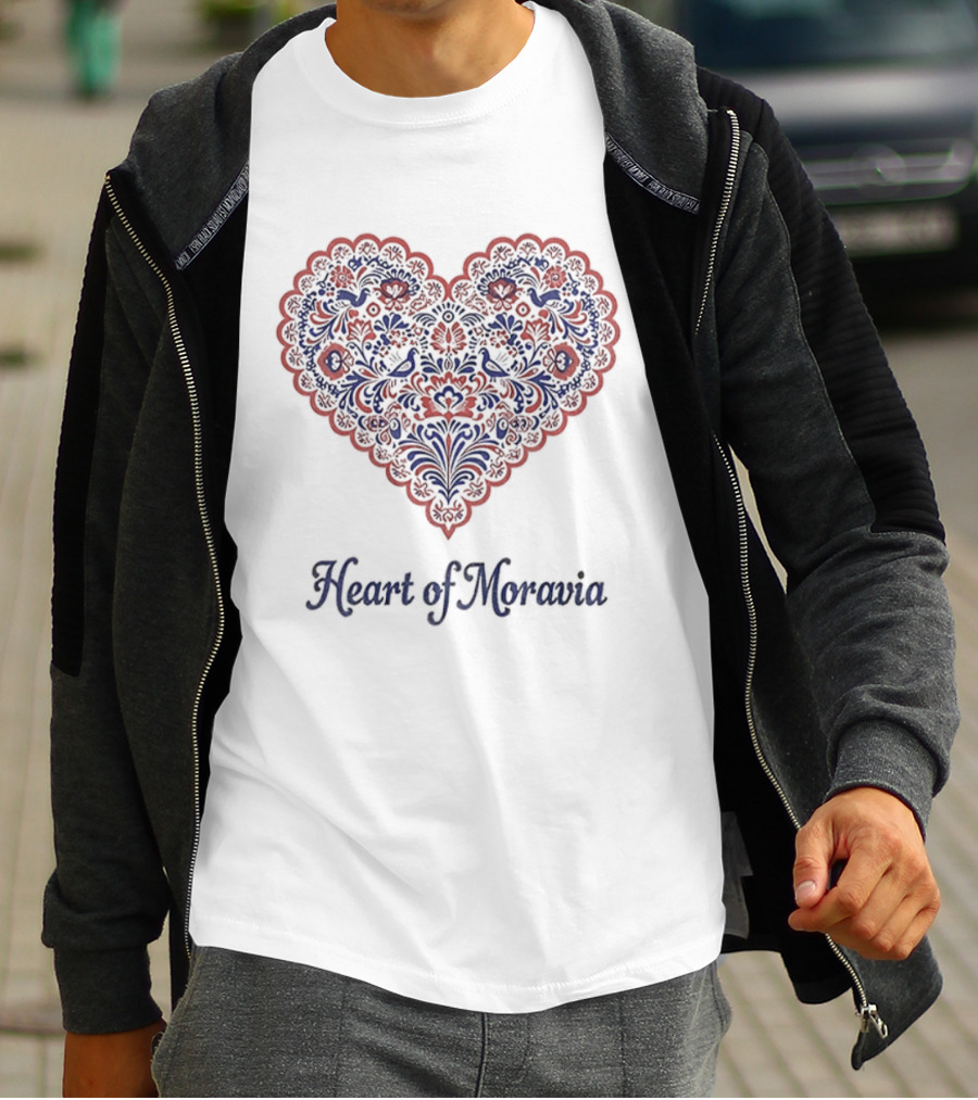 Heart Of Moravia Traditional Red Blue Floral Pattern T-Shirt