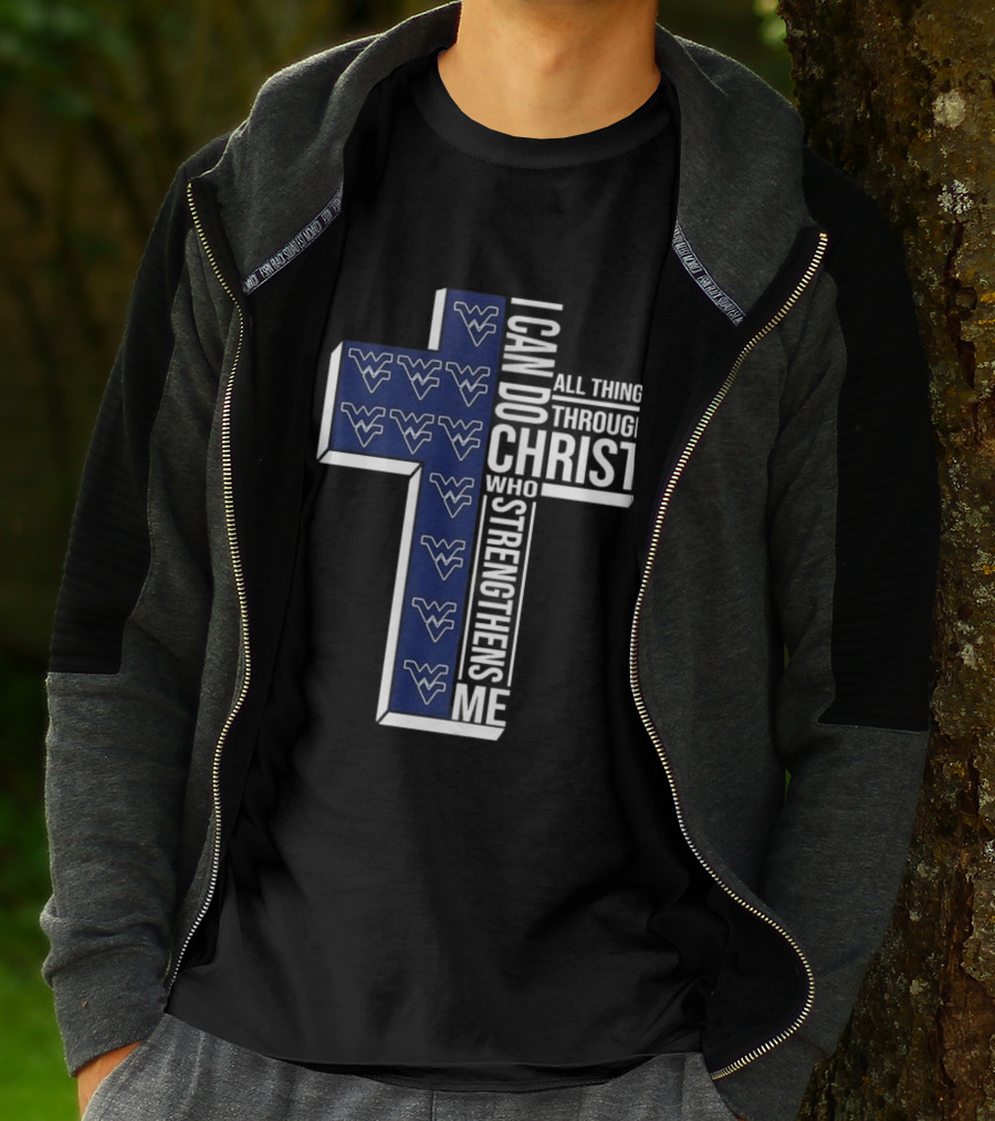 West Virginia NCAA Christian Cross I Can Do All Things Through Christ Who Strengthens Me T-Shirt