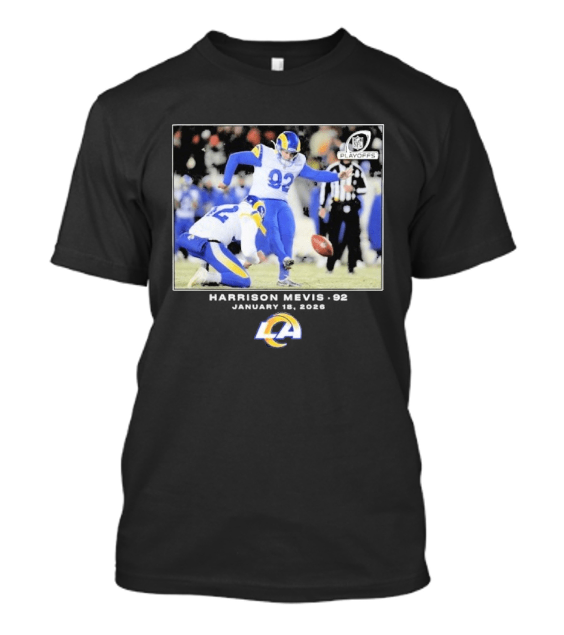 Harrison Mevis Los Angeles Rams NFL Playoffs Kick 92 T-Shirt