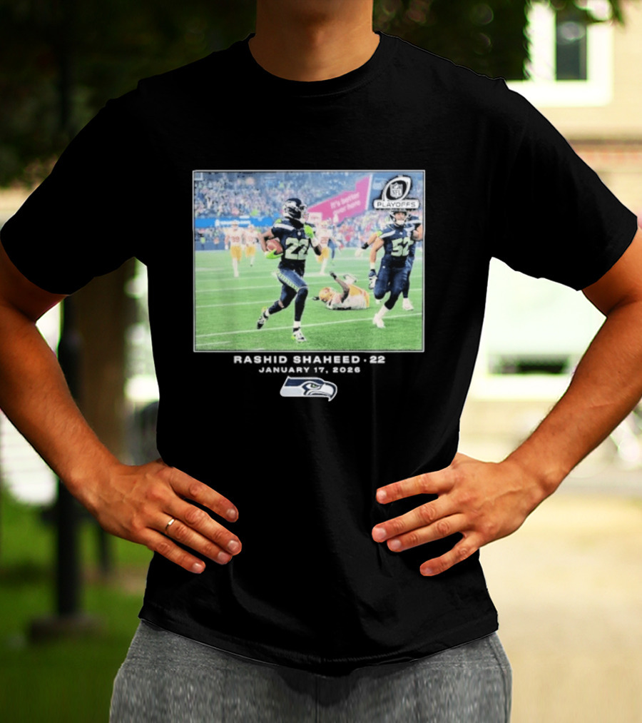 Seahawks Playoffs Rashid Shaheed Jan 17 2026 NFL Action T-Shirt