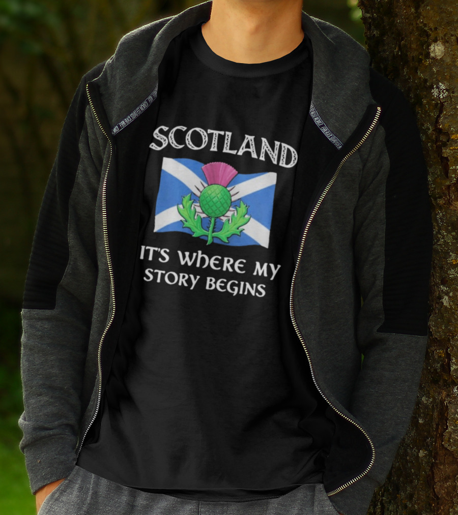 Scotland Thistle Flag It's Where My Story Begins T-Shirt