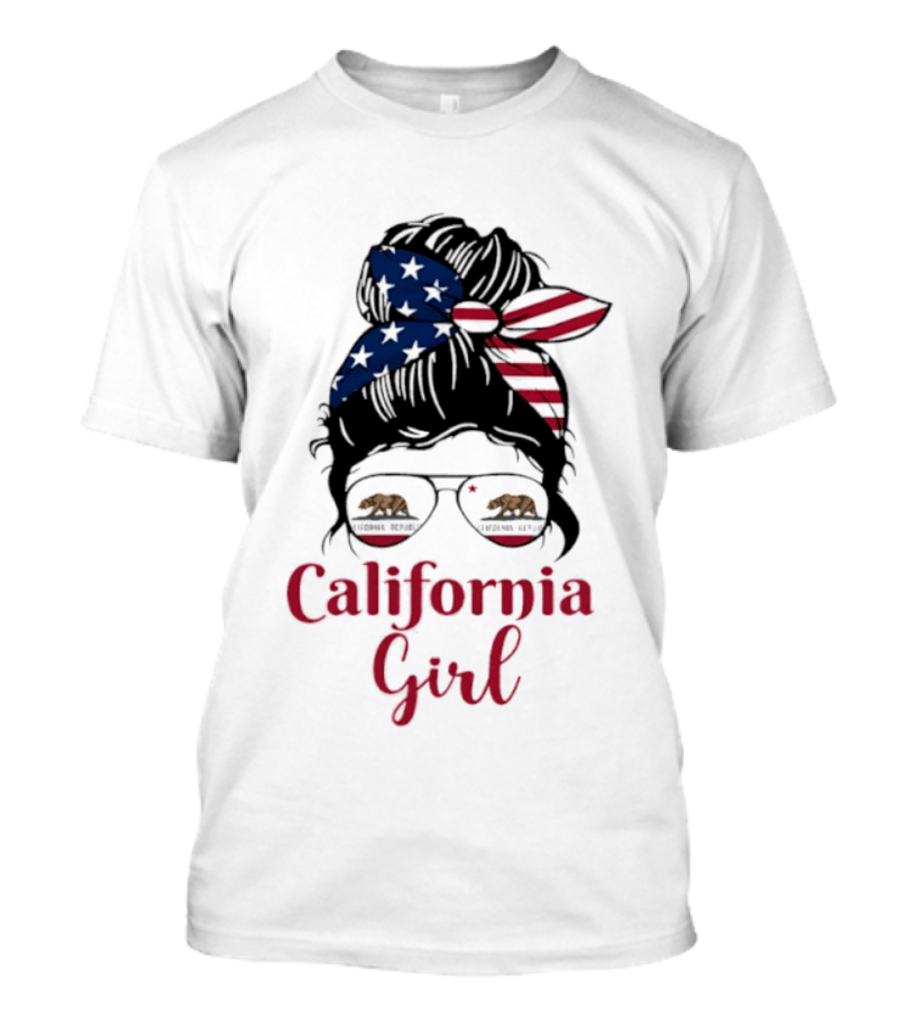 California Girl Sunglasses Bear Bandana Stars Stripes T-Shirt